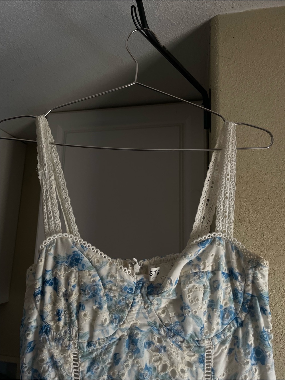 Astr Floral Eyelet Maxi Dress in White and Light Blue - Picture 3 of 4
